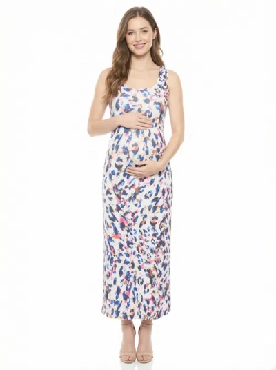 24seven Comfort Apparel Maternity Abstract Scoop Neck Sleeveless Tank Racerback Maxi Dress In Multi