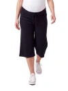 24seven Comfort Apparel Maternity Basic Ribbed Knit Drawstring Flared Capri Pants In Black