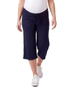 24seven Comfort Apparel Maternity Basic Ribbed Knit Drawstring Flared Capri Pants In Blue