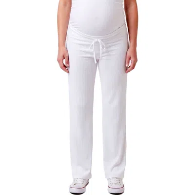 24seven Comfort Apparel Maternity Basic Ribbed Knit Drawstring Straight Leg Lounge Pants In Multi