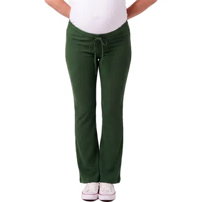 24seven Comfort Apparel Maternity Basic Ribbed Knit Drawstring Straight Leg Lounge Pants In Multi