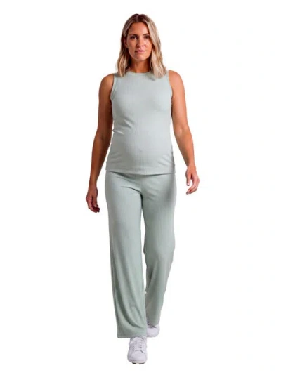 24seven Comfort Apparel Maternity Basic Ribbed Knit Tank Top And Elastic Waist Wide Leg Pant Set In Gray