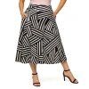 24seven Comfort Apparel Maternity Black Geometric Print Elastic Waist Pocket Midi Skirt In Multi
