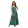 24seven Comfort Apparel Maternity Blue Butterfly Print Scoop Neck A-line Sleeveless Maxi Dress