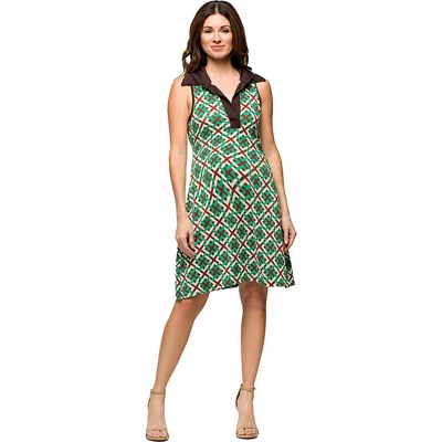 24SEVEN COMFORT APPAREL 24SEVEN COMFORT APPAREL MATERNITY BROWN AND GREEN SLEEVELESS COLLARED MINI DRESS