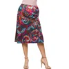 24seven Comfort Apparel Paisley Print Comfortable Elastic Waist Knee Length Skirt