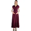 24seven Comfort Apparel Maternity Cap Sleeve V-neck Maxi Dress In Burgundy