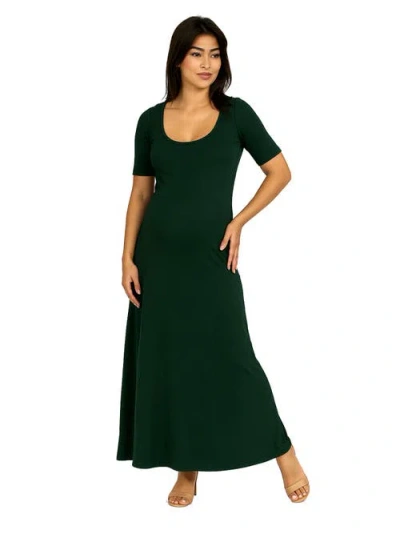 24seven Comfort Apparel Maternity Casual Maxi Dress With Sleeves In Green