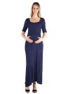 24seven Comfort Apparel Maternity Casual Maxi Dress With Sleeves In Blue
