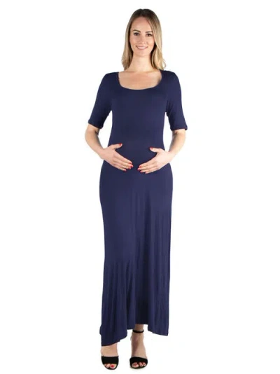 24seven Comfort Apparel Maternity Casual Maxi Dress With Sleeves In Blue
