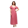 24seven Comfort Apparel Maternity Cold Sholder Ruffle Sleeve A-line Maxi Dress In Pink