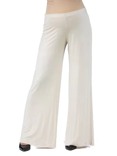 24seven Comfort Apparel Maternity Elastic Waist Flared Leg Loose Fit Palazzo Pants In White
