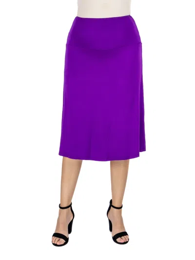 24seven Comfort Apparel Maternity Elastic Waist Knee Length A Line Skirt In Purple