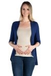 24seven Comfort Apparel Maternity Elbow Length Sleeve Open Cardigan In Blue
