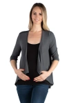 24seven Comfort Apparel Maternity Elbow Length Sleeve Open Cardigan In Gray