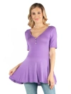 24seven Comfort Apparel Maternity Elbow Sleeve Tunic Top With Button Detail