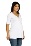 24seven Comfort Apparel Maternity Elbow Sleeve Tunic Top With Button Detail