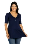 24seven Comfort Apparel Maternity Elbow Sleeve Tunic Top With Button Detail