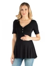 24seven Comfort Apparel Maternity Elbow Sleeve Tunic Top With Button Detail