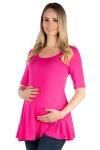 24seven Comfort Apparel Maternity Elbow Swing Tunic Top In Pink