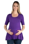 24seven Comfort Apparel Maternity Elbow Swing Tunic Top In Purple