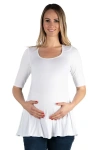 24seven Comfort Apparel Maternity Elbow Swing Tunic Top In White