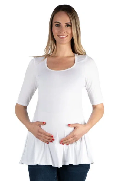 24seven Comfort Apparel Maternity Elbow Swing Tunic Top In White