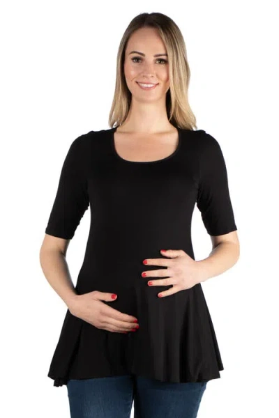 24seven Comfort Apparel Maternity Elbow Swing Tunic Top In Black