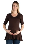 24seven Comfort Apparel Maternity Elbow Swing Tunic Top In Brown