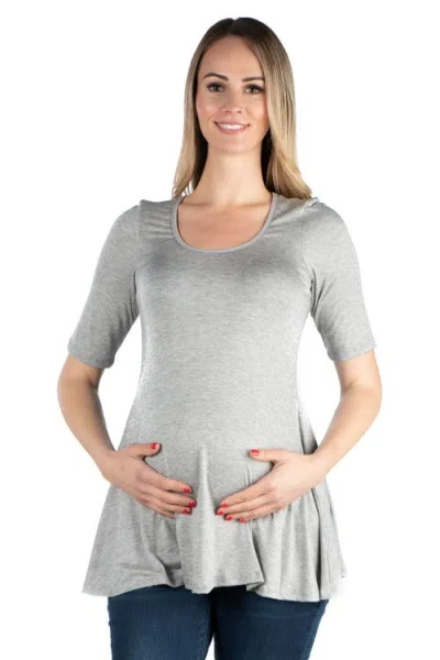 24seven Comfort Apparel Maternity Elbow Swing Tunic Top In Gray