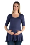 24seven Comfort Apparel Maternity Elbow Swing Tunic Top In Blue