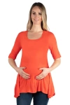 24seven Comfort Apparel Maternity Elbow Swing Tunic Top In Orange