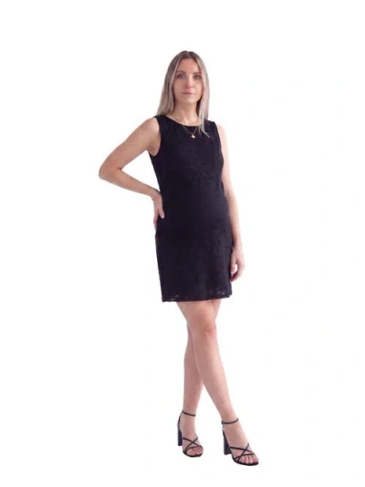 24seven Comfort Apparel Maternity Elevate Lace Sleeveless Boat Neck Mini Shift Dress In Black