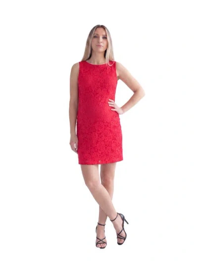 24seven Comfort Apparel Maternity Elevate Lace Sleeveless Boat Neck Mini Shift Dress In Red