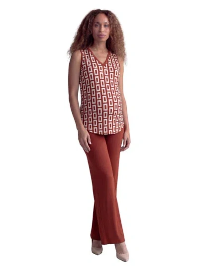 24seven Comfort Apparel Maternity Essential Abstract Print V-neck Round Hem Top And Flared Pant Set In Multi