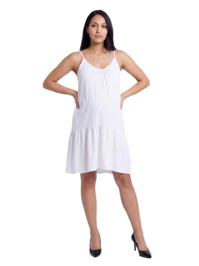 24seven Comfort Apparel Maternity Essential Scoop Neck Spaghetti Strap Pocket A-line Mini Dress In White
