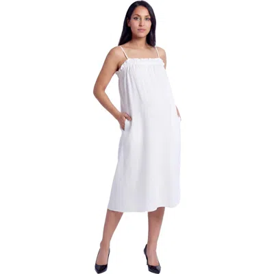 24seven Comfort Apparel Maternity Essential Spaghetti Strap Smocked Pocket A-line Maxi Dress In White
