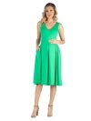 24seven Comfort Apparel Maternity Fit And Flare Sleeveless Midi Dress With Pockets In Green