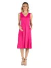 24seven Comfort Apparel Maternity Fit And Flare Sleeveless Midi Dress With Pockets In Pink