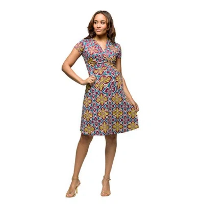 24seven Comfort Apparel Maternity Floral Print Short Sleeve Knee Length V-neck Wrap Dress In Multi