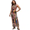 24seven Comfort Apparel Maternity Geometric Floral Print Sleeveless Side Slit Maxi Dress