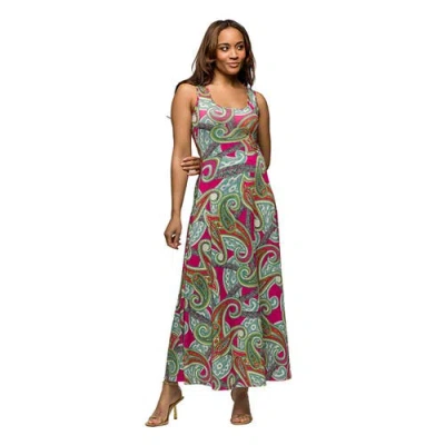 24seven Comfort Apparel Maternity Hot Pink Paisley Print Scoop Neck A-line Sleeveless Maxi Dress In Multi