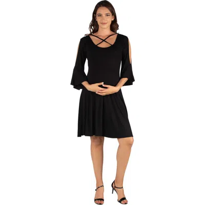 24SEVEN COMFORT APPAREL 24SEVEN COMFORT APPAREL MATERNITY KNEE LENGTH COLD SHOULDER DRESS