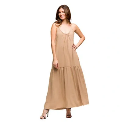 24seven Comfort Apparel Maternity Lightweight Spaghetti Strap Pocket Maxi Dress In Brown