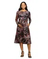 24seven Comfort Apparel Maternity Long Sleeve Midi Dress Brown Floral Print In Purple