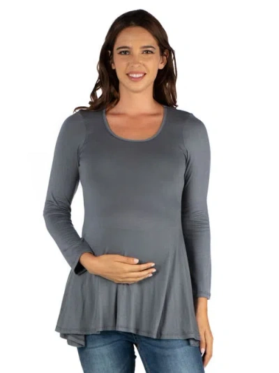 24seven Comfort Apparel Maternity Long Sleeve Swing Style Flared Tunic Top