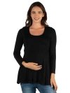 24seven Comfort Apparel Maternity Long Sleeve Swing Style Flared Tunic Top