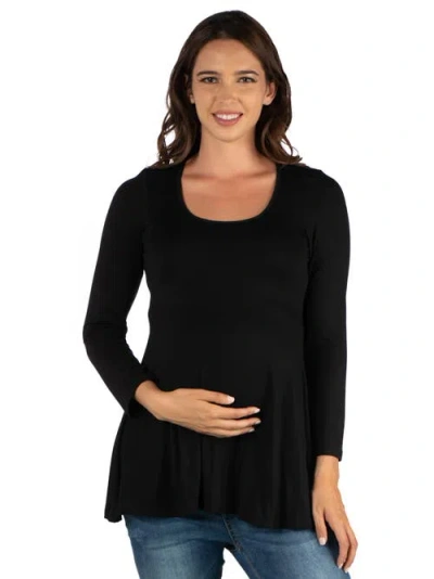 24seven Comfort Apparel Maternity Long Sleeve Swing Style Flared Tunic Top