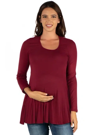 24seven Comfort Apparel Maternity Long Sleeve Swing Style Flared Tunic Top