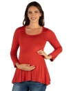 24seven Comfort Apparel Maternity Long Sleeve Swing Style Flared Tunic Top